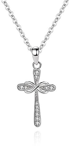 Belons Damen Kette Mädchen Halskette Kreuzkette 925 Sterling Silber Zirkonia Kreuz Infinity Anhänger Kette mit Anhänger