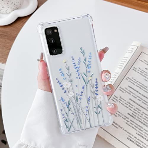 ZTOFERA Hülle für Samsung Galaxy S20 FE, Transparentes Klares Weiches TPU Hülle mit Blume Muster, Ultra Dünne Kratzfeste Silikon Gel Schutzhülle für Samsung S20 FE 5G - Lavendel