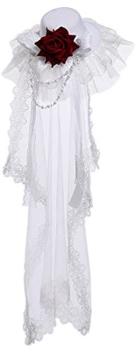 Mini Chapeau Haut-de-Forme Steampunk Lolita avec voiles en Dentelle et Roses pour Filles (Blanc)