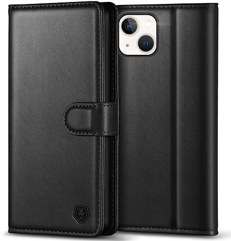 Kuafcase Compatible for iPhone 14 Case, 4 Card Slots Magnetic Closure Kickstand Shockproof Protective Phone Case Compatible for iPhone 14 - Black