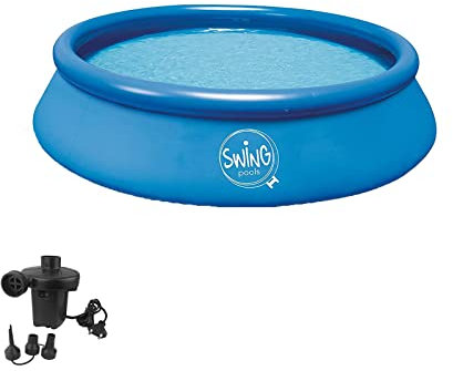 well2wellness® Quick-Up Piscina Swing Ø 244 x 76 cm azul Plus Bomba de aire con 3 adaptadores