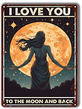 LIUAXICIA Retro Style Metal Tin Sign I Love You to The Moon and Back for Bedroom Modern Fashion Office Wall Decor 6x8inch