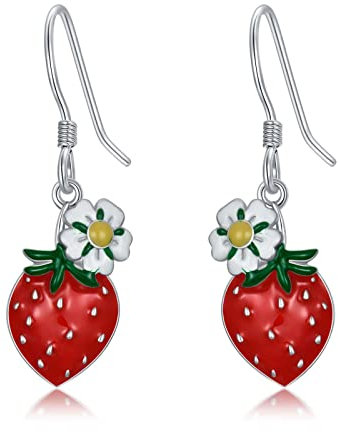 YFN Erdbeer Ohrringe Sterling Silber Erdbeer Tropfen Frucht Ohrringe Erdbeer Schmuck Geschenk für Damen