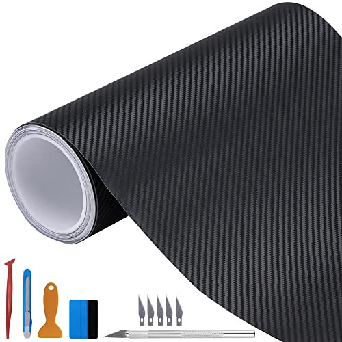 NewL Rouleau de Film Vinyle en Fibre de Carbone 3D - Convient pour Une Utilisation Automobile - avec Couteau et Une Petite raclette Noir 100cm x 300cm