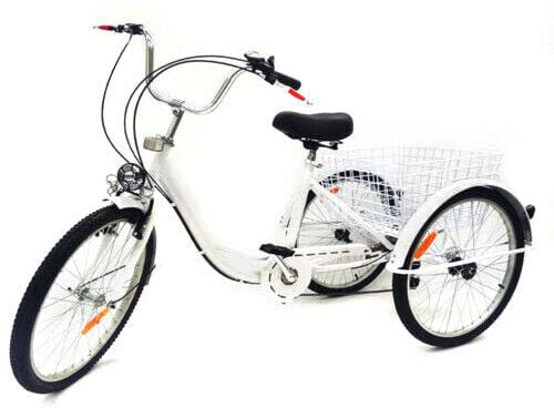 NadineDutol 24 Zoll Dreirad Für Erwachsene,Fahrrad 3-Rad-Dreirad Fahrrad,Faltbares Fahrrad,6-Gang mit Einkaufskorb,Großen Korb Rückenlehne Sitz,für Erwachsene/Senioren/Einkaufen/Sport/Freizeit (Weiß)