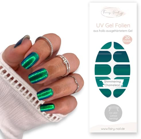 Fairy Nail UV Nagelfolien selbstklebende Gelfolien halb ausgehärtet 20 Stück Nailwraps Nagellackstreifen zum aufkleben… (Shimmering Chameleon)