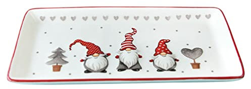 OSKOE Piatto da Portata Natalizio in Ceramica Piatto da Portata Rettangolare con Gnomo Natalizio for servire Cibo, Piatto da Portata Natalizio in Stile Nordico for antipasto Divertente for Feste