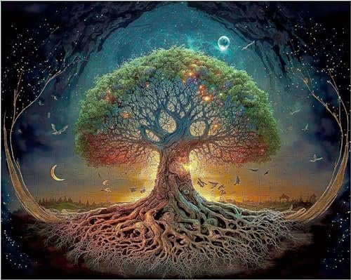Mys Aurora Luxurious Unique Shape Colorful Wooden Jigsaw Puzzles - 200pcs Tree of Life, 22.6x32cm - Adults & Family Game & Home Decor Gift