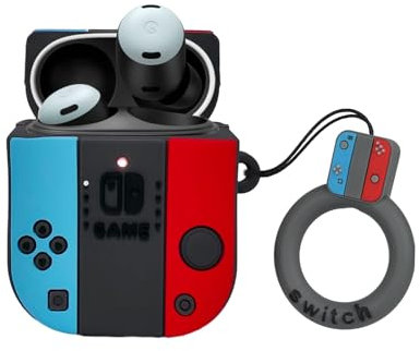 Silicone Compatible wiith Google Pixel Buds Pro 2022/Pixel Buds Pro 2 2024 Cases, Front LED Visible Cartoon Games Console Soft Protective Cover Skin with Anti-Lost Strap