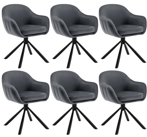 WOLTU Esszimmerstühle drehbar 6er Set, Drehstuhl Esszimmer, Esstisch Stühle, Küchenstühle, Samt Sessel Wohnzimmer, Armlehnstuhl modern, Essstühle, Polsterstuhl, Sessel modern, Dunkelgrau, EZS05dgr-6