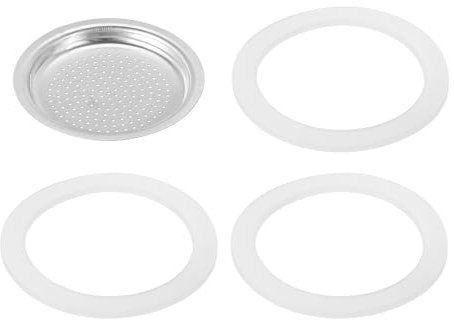 sourcing map Piezas de repuesto, Accesorios Cafetera Espresso de Aluminio con 1 Filtro y 3 Juntas de Silicona de 49 x 41 x 5,5 mm para Cafetera Moca de 2 Tazas (Plata)