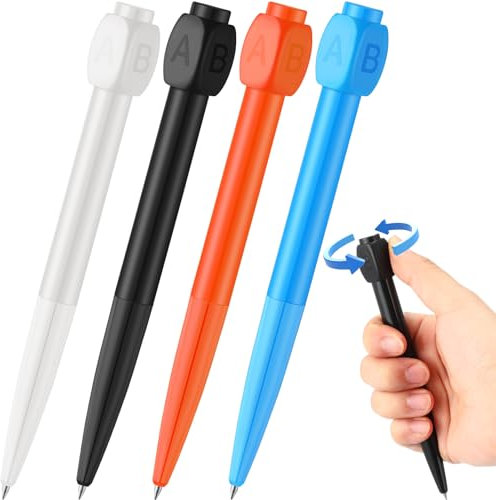 Dinifee 4 Pcs Fidget Spinner Decision Maker Pen with ABCD Rotation Cap Help Decision Making Anti Stress Relief Anxiety Reducer Ballpoint Gadget Creative Stress Relief Pen for Office School Gift