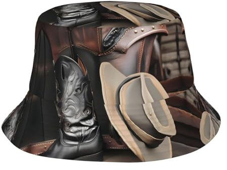 Pine Cone Border - Cappello alla pescatora unisex, perfetto per viaggi, spiaggia ed eventi estivi all'aperto, Stivali Western Cappello Nero Cowboy, taglia unica