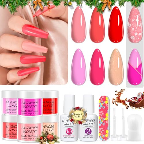 Lavender Violets 6 Farben Acryl-Dip-Pulver-System Leuchtendes Rosa Rot Dipping Powder French Nail Nagelkunst Maniküre DIY Salon M208