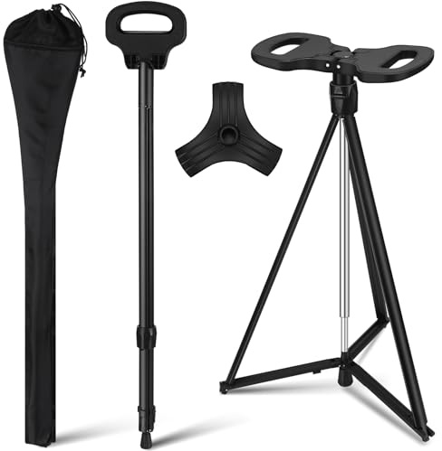 Bulyoou Verstellbarer Gehstock mit Sitz, 2-in-1 Gehstock für Erwachsene, tragbarer Gehstock, Sitz, Hocker, leicht, Aluminium, zum Sitzen, zusammenklappbare Stühle, mit Aufbewahrungstasche für Reisen,