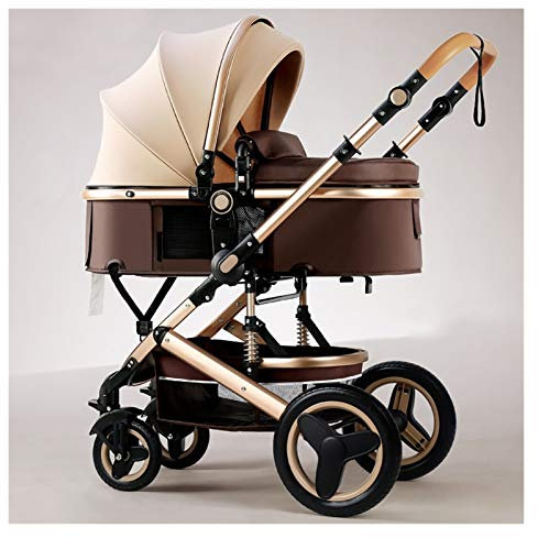 Umwandelbarer Kinderwagen, 2-in-1-Trolley, Kinderwagen, zusammenklappbarer Hochformat-Kinderwagen, umkehrbarer Stubenwagen for Neugeborene, faltbarer Kinderwagen aus Aluminiumlegierung ( Color : Bruin