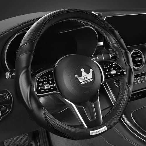 HighnessHwoo 3D Car Steering Wheel Cover Comfort Grip Massage Sporty Anti-Slip Carbon Fiber Faux Leather for F150, Trucks, Jeep, Van, Car Handle Covers for All Seasons, 39-41cm, Black