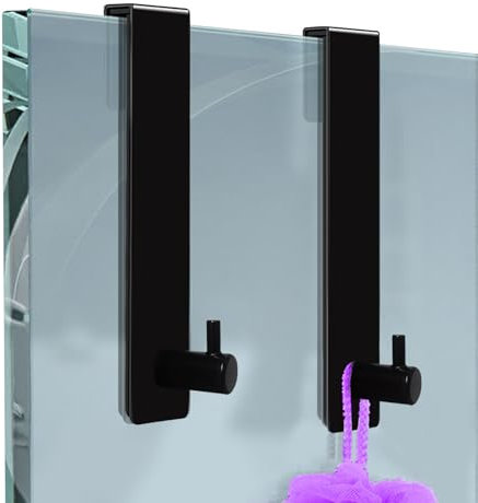 Shower Wall Hooks, Pack of 2 Stainless Steel Shower Hooks, Hooks for Shower Screen, Shower Door Hooks, Towel Hooks, Shower Hooks without Drilling, Holder for Shower Squeegee, Towels for Glass