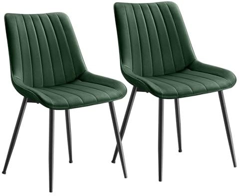 SONGMICS Lot de 2 Chaise Salle à Manger, Chaise Cuisine, Supportant Jusqu’à 120 kg, Pied en Acier, Dossier Ergonomique, pour Salle à Manger, Cuisine, Vert et Noir d'encre LDC090C01