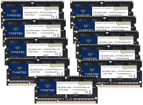 Timetec Kit da 80 GB (10 x 8 GB) DDR3L/DDR3 1600 MHz (DDR3L-1600) PC3L-12800 / PC3-12800 Non-ECC senza buffered 1,35 V/1,5 V CL11 2Rx8 204 Pin SODIMM Laptop Computer Memory RAM RAM Nero