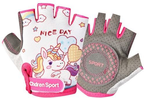 Guanti Bicicletta per Bambibi e Giovani, Guanti da ciclismo per bambini Guanti da bici per ragazzi Ragazze, Guanti Ciclismo Corto Mezze Dita, Guanti Protettivi Sportivi Per Bambini unicorno