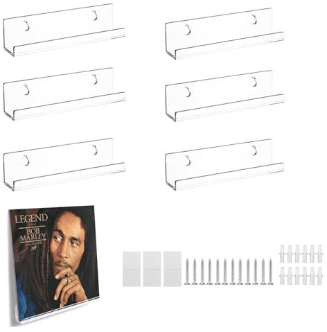 Palmcee 6 Stück Schallplattenständer, Vinyl Schallplatten Wandhalterung, Schallplatten Regal Wand mit Schrauben Zubehör, Acryl Schallplatten Display Ständer, Transparent CD Regal (10 x 3.5 x 3.5 cm)