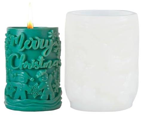 Toyhood Christmas Pillar Candle Moulds, Christmas Tree Snowflake Print Pillar Silicone Mold, Candle Making, DIY Candle Soap Aromatherapy Supplies, for Christmas Party Home Decor (White C)