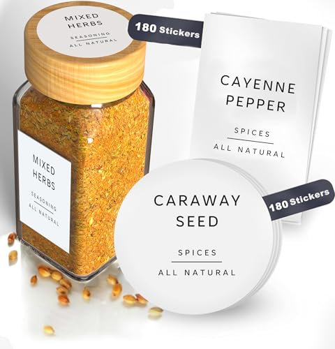 Livabl Étiquettes blanches pour pots à épices, étiquettes de garde-manger et étiquettes autocollantes pour bocaux – 360 étiquettes pour épices, herbes et assaisonnements britanniques – Design