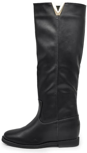 IF Fashion Stivali Alti da Donna Con decorazione metallica a forma di V Zeppa Interna Rialzo LY81-7 nero N.36