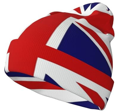 PHAYAH Beanie-Mütze mit UK-Flagge für Herren, lockere Strickmütze, warm, für Herren, gestreift, Wintermütze, Schwarz