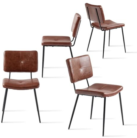 MEUBLE COSY Esszimmerstühle 4er Set Küchenstühle Vintage Wohnzimmerstuhl Polsterstuhl mit Rückenlehne Sitzfläche aus Kunstleder Metallbeine, Dunkelbraun