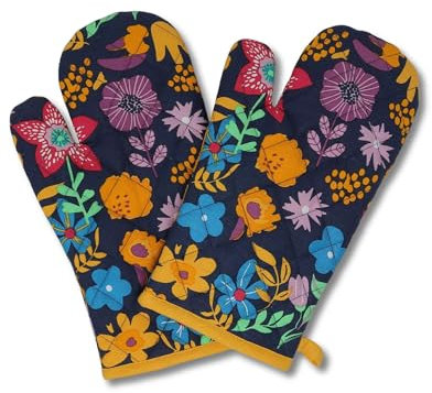 gws Hitzebeständige Ofenhandschuhe 1 Paar Blume-Safran18 x 28 cm 100 Prozent Baumwolle Oeko-TEX Standard Polywatte Futter rutschfest waschbar