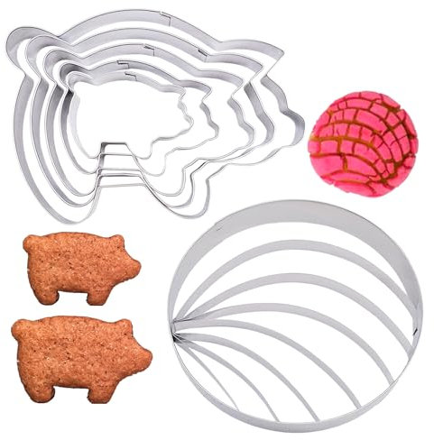 TULEBOLIAN Set da 6 Stampi per Biscotti in Acciaio Inox - 5 Sizes Pig Cookie Cutter Set & Round Cookie Mould,n Bread Mold,for Baking Biscuits Bread Mold
