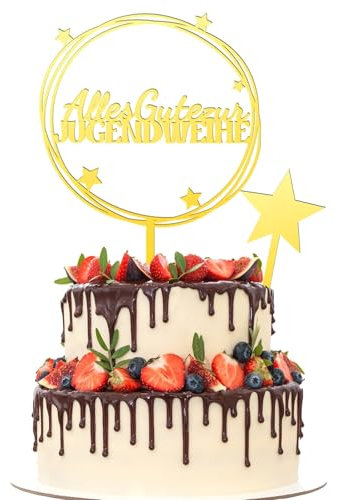 SANNIX Jugendweihe Tortendeko, 2 Stück Jugendweihe Cake Topper Gold Kuchen Deko Jugendweihe Tortendeko für Jungen und Mädchen Partyzubehör