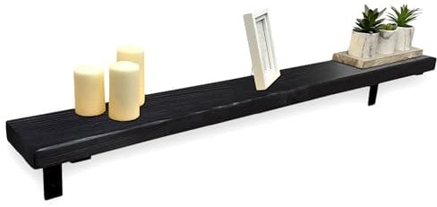 MKGT Handmade Solid Wood Radiator Shelf with Brackets | Rustic Slim Wall Shelf for Hallway Storage (Black, 40 cm)