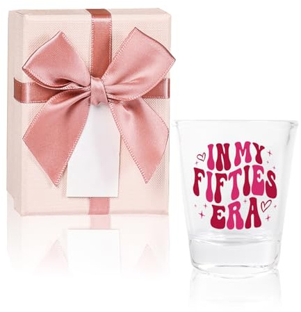 50th Birthday Gift for Her - Pink Shot Glass Decorations for 50th Bday Celebration, Unique Party Favors for Wife, Sister, or Friends - Turning 50 Gift
