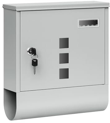 WOLTU Buzón de Correo, Buzon Exterior con Cerradura de Aleación, Buzon con 3 Ventanillas y Placa de Nombre, con Zona Dividida para Periodicos, Gris, 33,5 x 30 x 9,5 cm