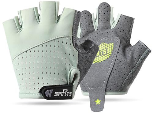 FYting Fahrradhandschuhe Kinder,Reithandschuhe Kinder,Fingerlose Handschuhe,Bequeme Atmungsaktive, Schutzpalmen für Eislauf, Roller,Sportarten Im Freien, Sportunterricht(Grün,L)