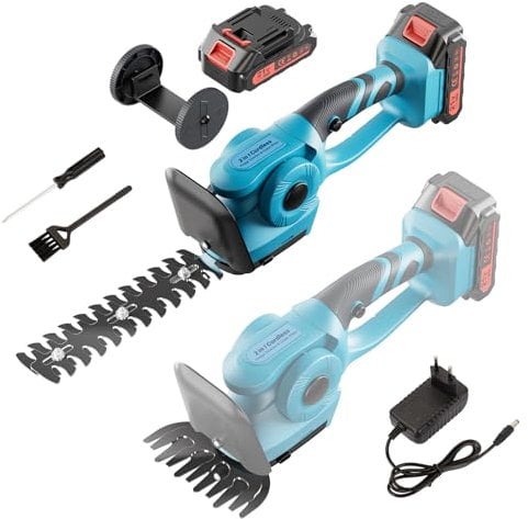 Hedge Brushless 21V Cesoia per Erba a Batteria, Elettrico Tagliasiepi a Giardino,Tagliasiepi Elettrico, 2000mAh Batteria, con Lame Rifilasiepi e Erba