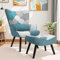 Matomn Relaxsessel mit Hocker Patchwork Sessel Holz Sessel Wohnzimmer moderner Ohrensessel mit Massivholzfüße Fernsehsessel Leinen Loungesessel Stuhl (Blau)
