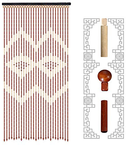 Türvorhang Perlenvorhang 90x175cm Bambus Vorhang Tür 27 Lines Tür Vorhang Holz Bead Vorhang Als Raumteiler Oder Dekoration Muster Fliegenschutz für Schlafzimmer Wohnwagen Camping (Coffee Color, Beige)