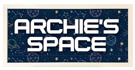 Personalised Wall Art White Framed Print Boys Room Space | Custom Text Large Wide Room Sign | Bespoke Space Theme Design | Portable Children's Room Decor Display | Play room Bedroom Customised