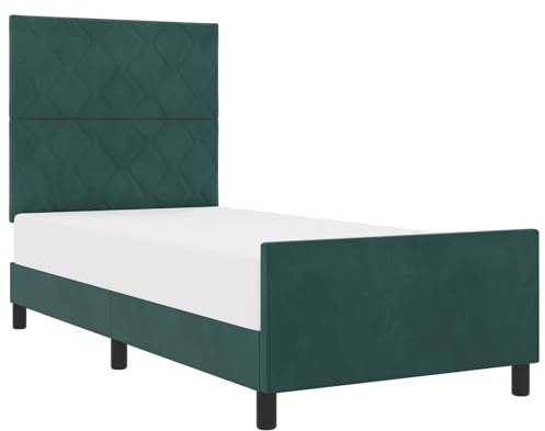 vidaXL Bettgestell mit Kopfteil Dunkelgrün 100 x 200 cm Samt, Modernes Schlafzimmer, Samt Bettgestell, stylisches Schlafen, minimalistisches Design, entspannende Möbel
