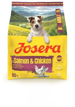 JOSERA Mini Lachs & Huhn | 900 g | Trockenfutter für kleine Hunde | Adult | Premiumfutter für erwachsene Hunde kleiner Rassen mit kleine Kroketten | mit leckerem Soßenpulver auch nass zu verfüttern