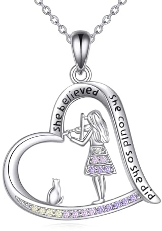 YONFQE Violine Halskette 925 Sterling Silber Violine Anhänger Halsketten für Damen Sie glaubte sie könnte es also tat sie es Inspirierende Schmuck Geschenke für Violinistinnen und Violinliebhaber