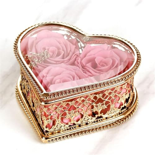 BIZTTLOG Coffret à Bijoux en métal avec Rose éternelle - Coffret Cadeau for alliances de fiançailles ou d'anniversaire | Coffret à Bijoux de Luxe avec Serrure, Cadeau d'anniversaire