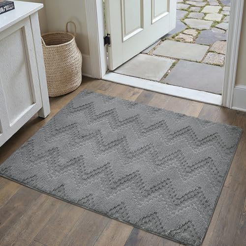 PureCozy Grau Fußmatte Teppich 60x90cm Boho Fussmatte Waschbarer Teppiche 3D Effekt Fussmatte Schlafzimmer Küche Bettvorleger Gegend Esszimmer Flauschig Kurzflor rutschfest Klein Carpet