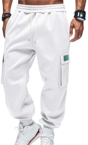 OLIPHEE Pantaloni Cargo Uomo con Tasche e Coulisse Elastico in Vita Casual Pantaloni Pile Uomo Invernali Sportiva Jogging Fitness Tuta Ginnastica Outdoor Sweatpants Men Autunno