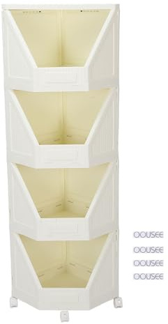 Wangcmcol Eckschrank für Zuhause, mit 360-Grad-Rollen, PP-Material, faltbares Design, für Badezimmer, Küche, Schlafzimmer, Wohnzimmer, Büro, platzsparender Organizer (4 Ebenen)