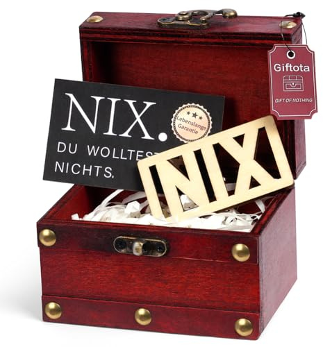 AUYAO Nichts Geschenk Lustig NIX Geschenk zum Geburtstag Lustige Geschenke Männer Frauen Freunde mit Schleife Grußkarte Holzschild und Raffia Lustige Geschenkbox für Geburtstag Weihnachten 11x8x8cm